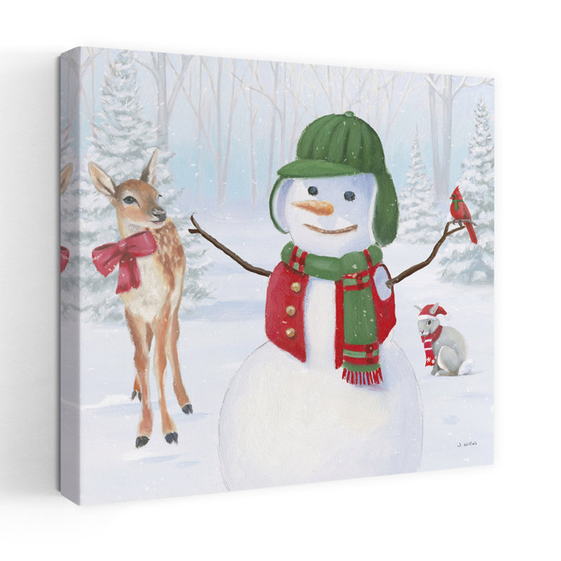 Art contemporain oiseau habillé pour Noël I Crop With Animals, H 18 po x l 18 po