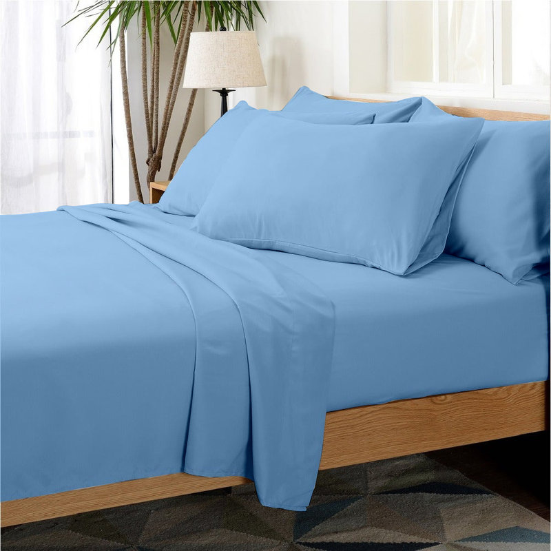 Microfiber Sheet Set, Full/Double Sheet Set+1 Fitted Sheet+4 Pillowcase, Sky Blue