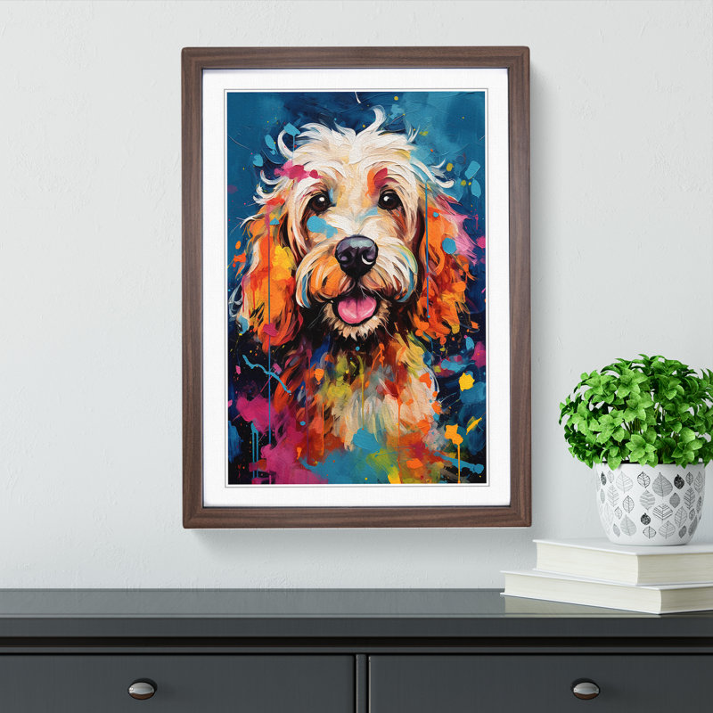 Cockapoo Abstract No.2 - Single Picture Frame Print on Wood, 34cm H x 25cm W x 2cm D, Walnut Framed