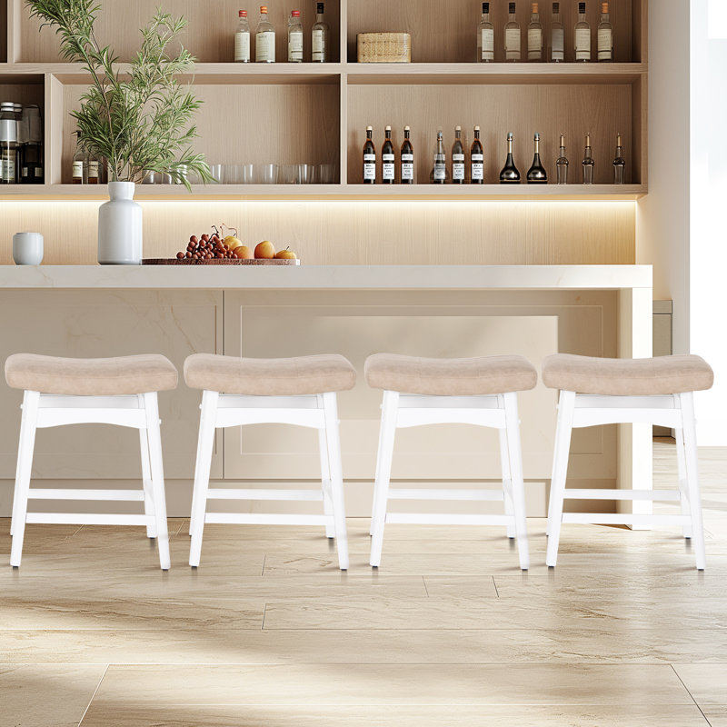 Tabouret de bar et de comptoir Amber-Mae, Blanc, Beige, Tabouret de comptoir (siège d’une hauteur de 24