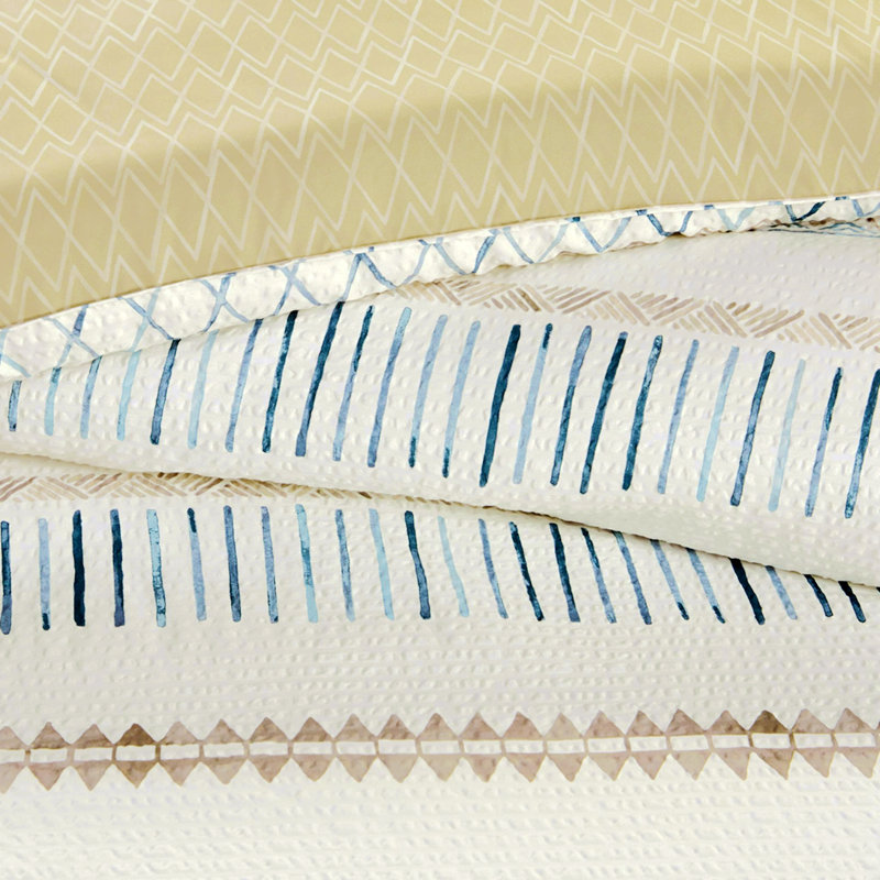 Polyester Comforter, Taupe/Blue Geometric Shapes, Full Comforter + 2 Pillowcases