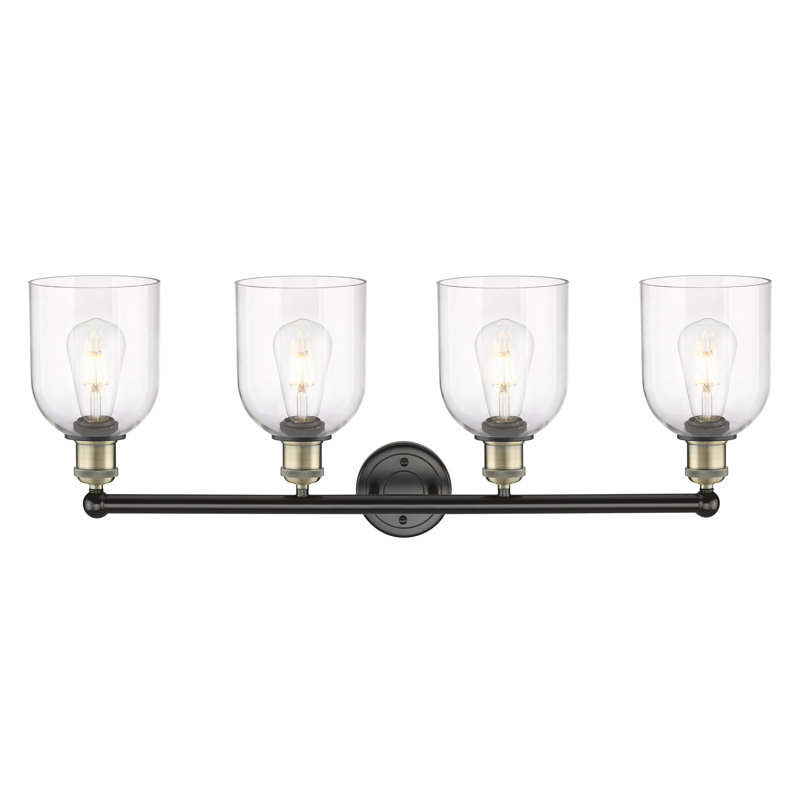 Éclairage pour salle de bain 4 lumières Bella, Transparent, Laiton antique noir