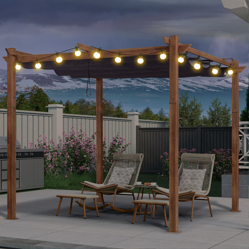 Pergola d'extérieur rétractable mauve 10 pi x 10 pi avec lumières DEL, Bleu marine