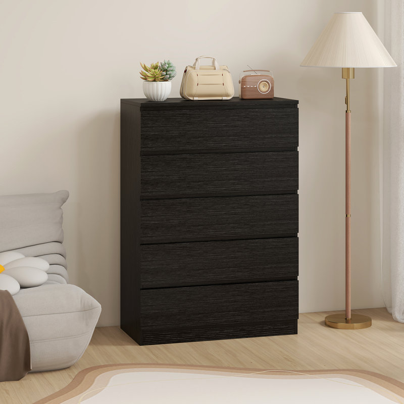 Commode à 5 tiroirs, commode moderne pour chambre à coucher, noir
