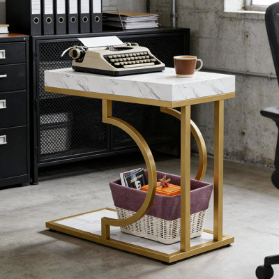 Table de bout stable avec cadre en faux marbre et or, conception compacte pour une utilisation polyvalente, largeur de 23,34 po, profondeur de 11,66 po, hauteur, plateau léger et facile à nettoyer, idéal pour créer un coin lecture, bouger