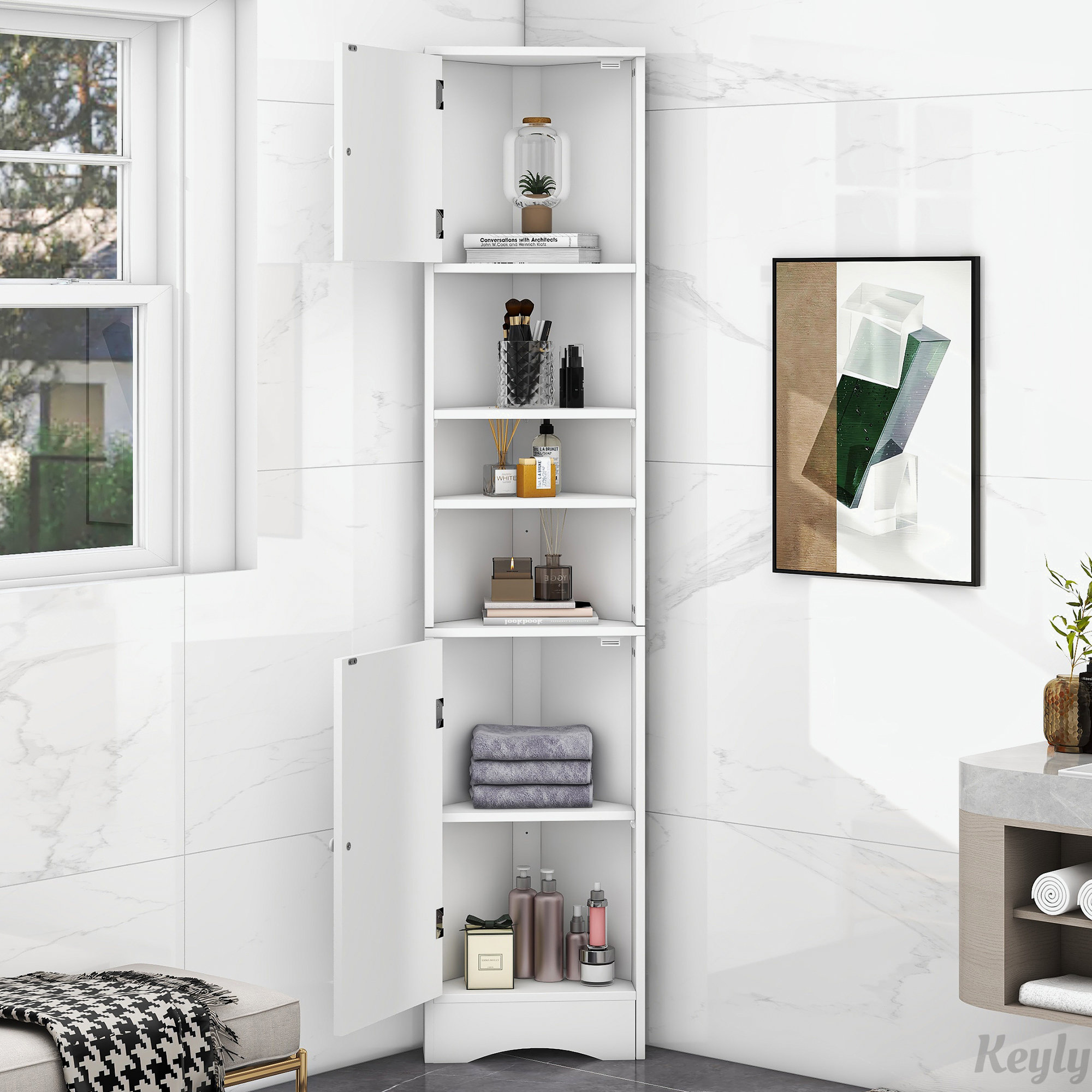 Lark Manor™ Multi-Functional Tall Bathroom Storage Corner Cabinet | Wayfair