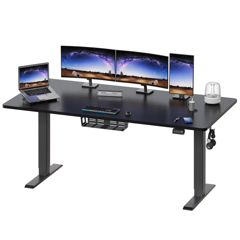Hieronymus Electric Adjustable T-Shape Standing Desk Home Desk With Backpack Hook And Memory Smart Pannel, Black