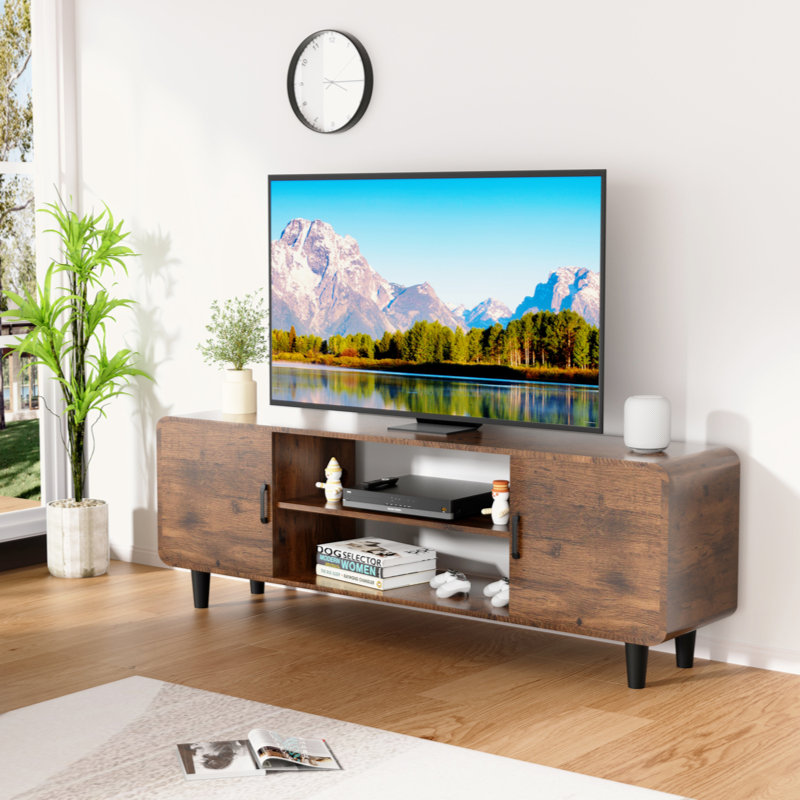 Corrigan Studio® TV Stand with Open Storage Shelves, USB Port and Charging Station, Entertainment Center with 2 Storage Cabinets, Media TV Console Table for 55" TVs