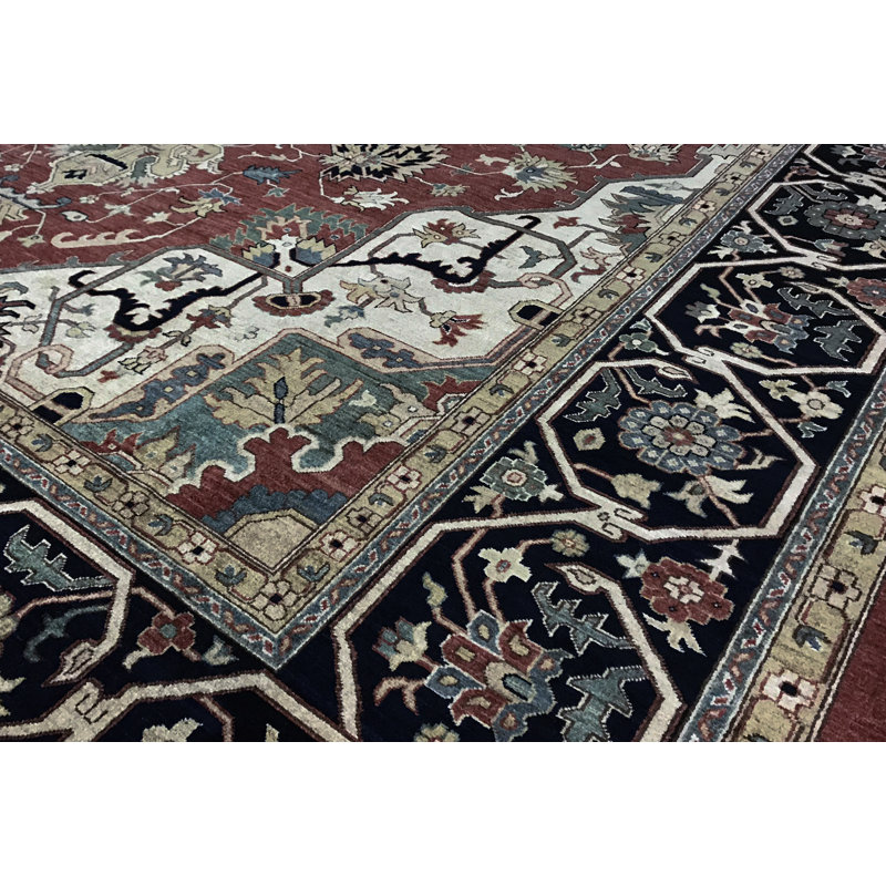 Hand-Knotted High-Quality Red and Blue Area Rug