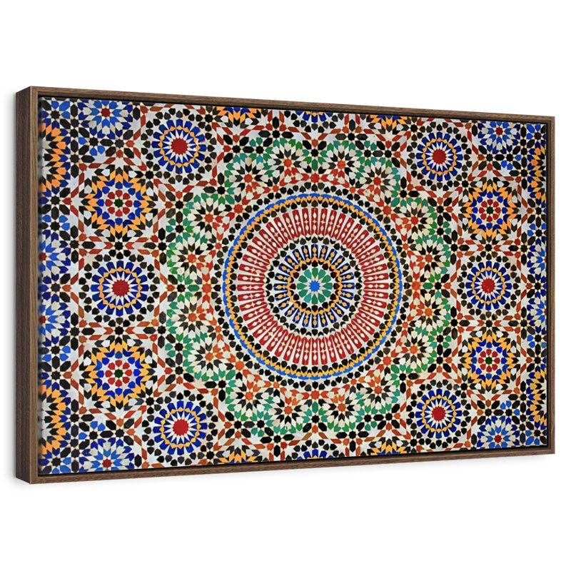 Traditional Moroccan Mosaic, 37" X 25", Floating Frame Walnut