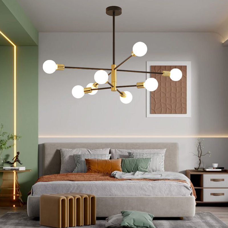 8-Light Black and Gold Dimmable Sputnik Chandelier