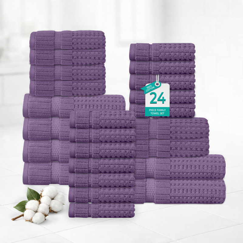 Ensemble de serviettes 24 pièces Willow - 100% coton peigné, qualité supérieure 630 g / m², mauve, ultra-doux et très absorbant (6 serviettes de bain, 6 serviettes à main, 12 serviettes)
