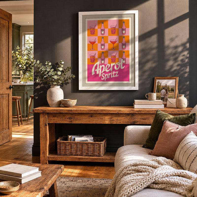 Aperol Spritz Grid Retro - Framed Print, A2 - 59.4 x 42.0 cm, White