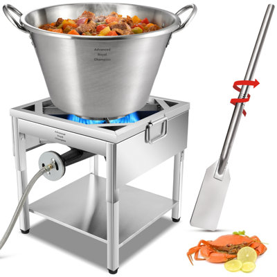 Arc 69qt Stainless Steel Mexican Cazo Para Carnitas Set, 200,000btu Protable Propane Burner With Foldable Legs, And 48" Mixing Paddle, Great For Carnitas, Braising, Seafood