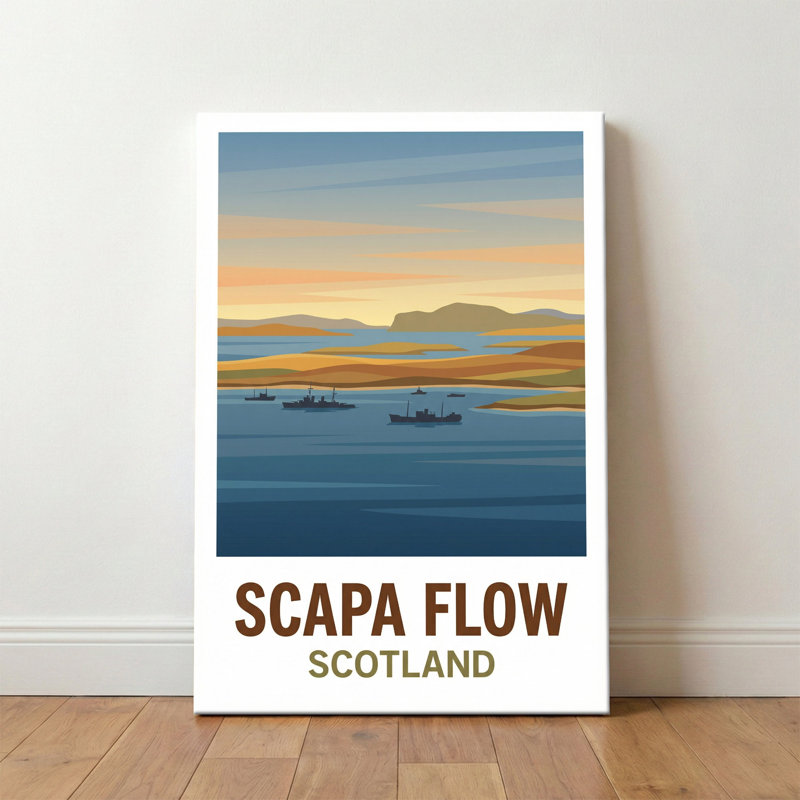 Scapa Flow, Scotland - Romantic Travel Poster Of Orkney's Historic Seascape. Giclee Print On Wrapped Canvas. Wall Art, Home Decor - Natural Landmarks, Scotland - Wrapped Canvas Print