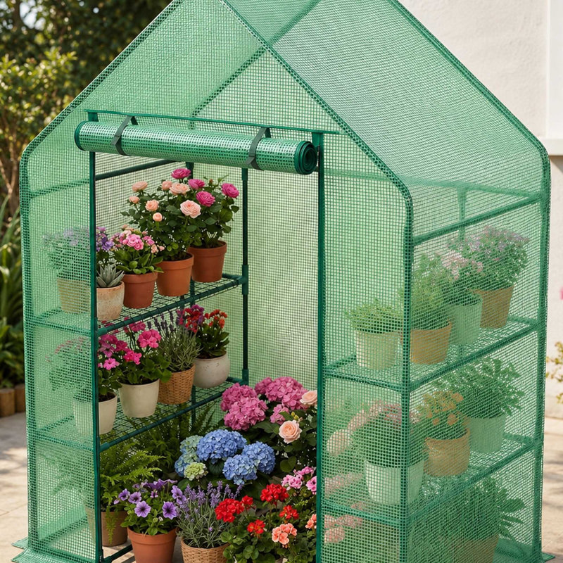 Walk-In Greenhouse, 3 Tier Outdoor Plant Greenhouse with PE Cover and Shelving