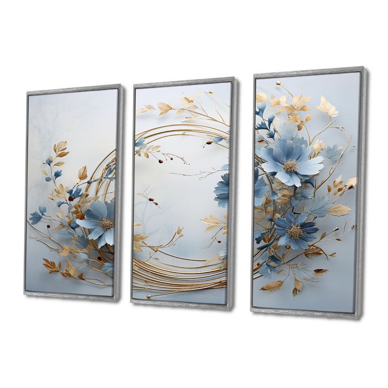 Couronne de fleurs bleue et dorée - ensemble de décoration murale couronne, H 28 po x l 36 po x P 1 po