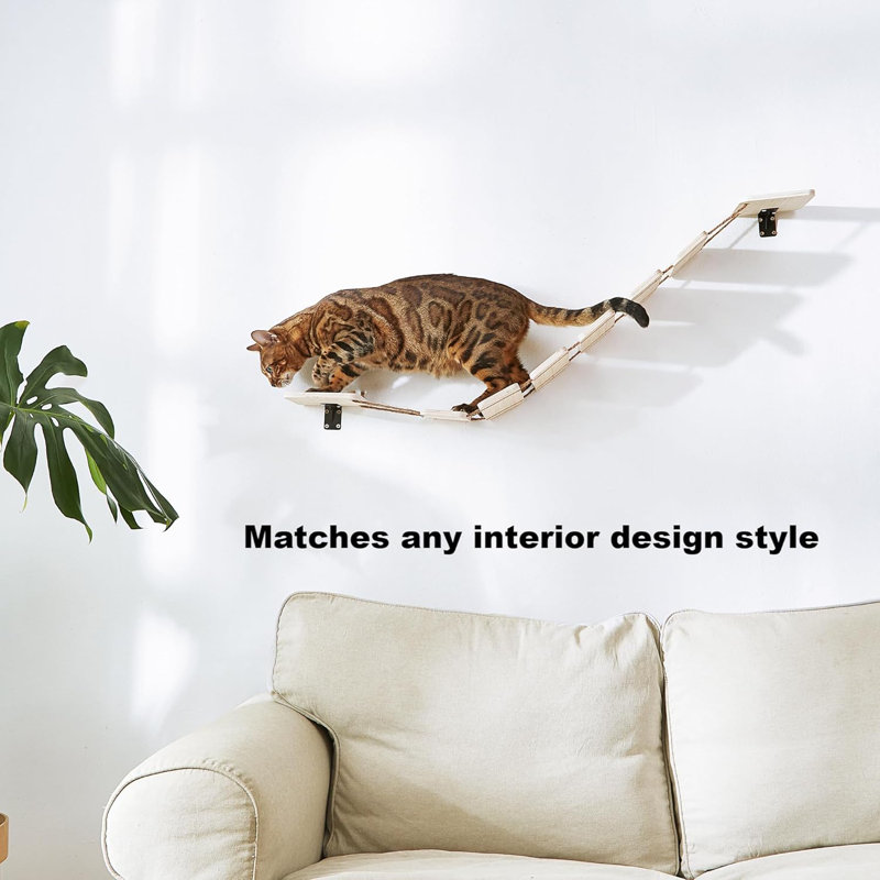 Wall-Mounted Cat Bridge & Shelf – Multi-Functional Climbing Step With Natural Sisal Rope, Diy Feline Highway For Kittens To Large Cats