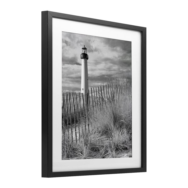 Vue du phare de Cape May, reproduction encadrée sous verre, conception de MJ, 21 x 17, Midnight Black Under Glass Framed