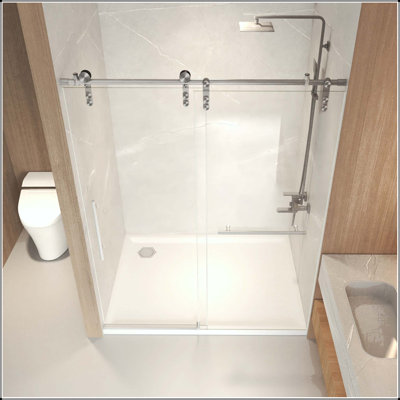 50-54 x 76 Frameless Sliding Shower Door - Brushed Nickel, 8mm Glass