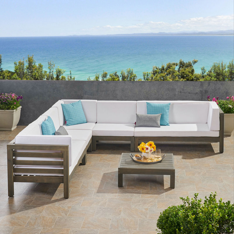 Ensemble de conversation modulaire avec coussins 6 pièces Chesterbrook, Blanc