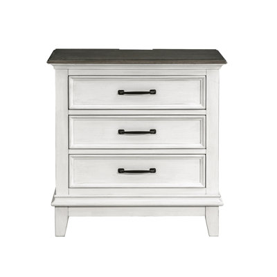 Table de chevet classique à 3 tiroirs et meubles de chambre à coucher en bois, port de charge USB