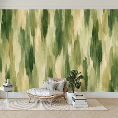 Papier peint adhésif mural abstrait vert beige à rayures verticales auto-adhésives, papier contact amovible pour le salon Chambre à coucher H 100 po x l 144 po