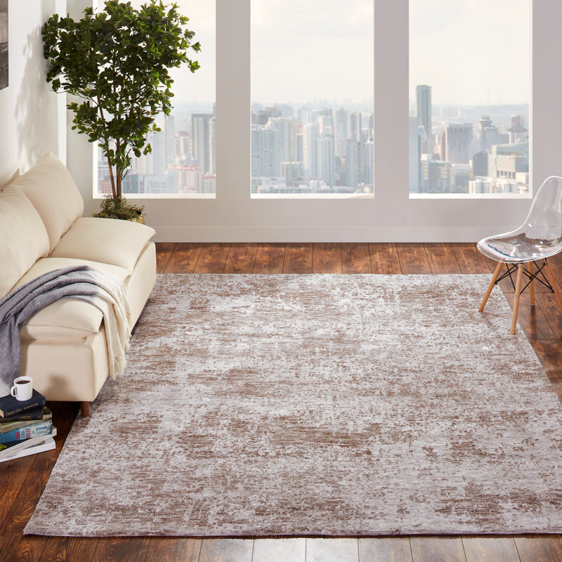 Tapis abstrait touffeté brun / ivoire, Rectangle 8 pi 6 po x 11 pi 6 po