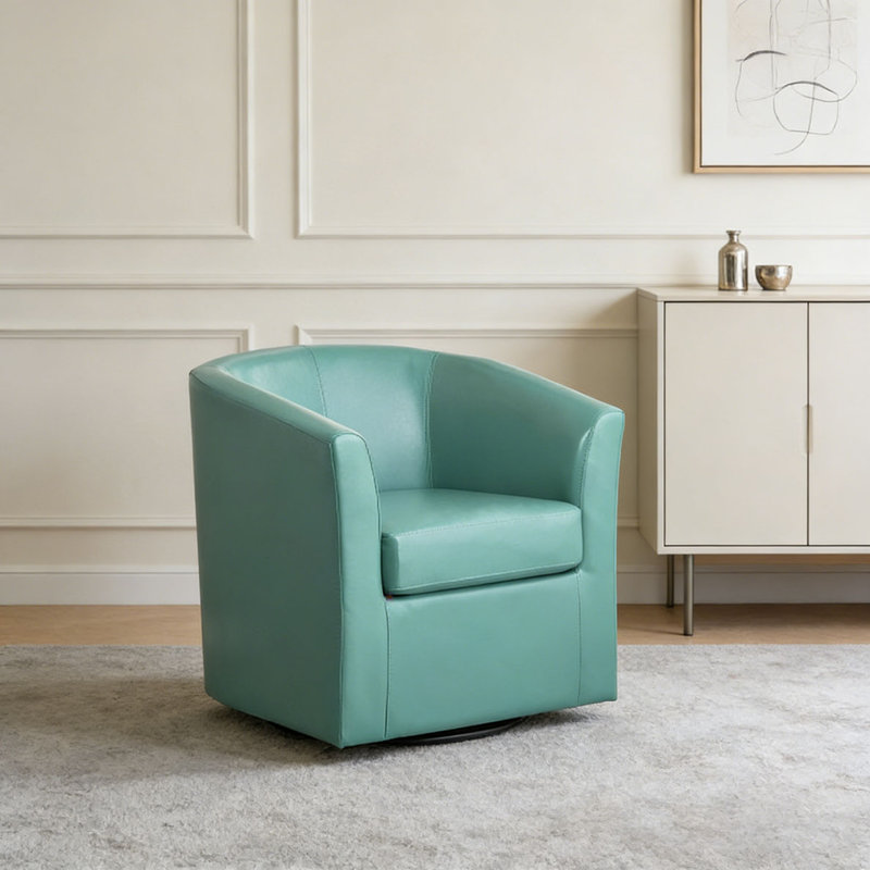 Faux Leather Swivel Barrel Chair, Turquoise