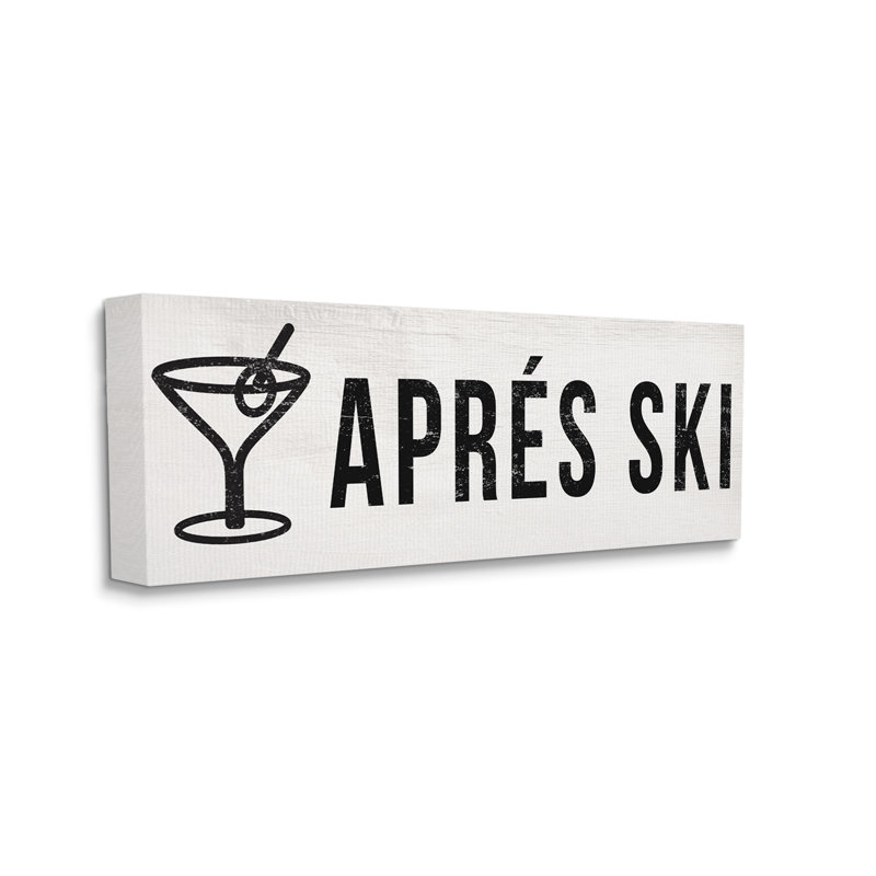 "Après ski phrase", art mural en verre à martini avec toile tendue olive par Daphne Polselli, Toile tendue