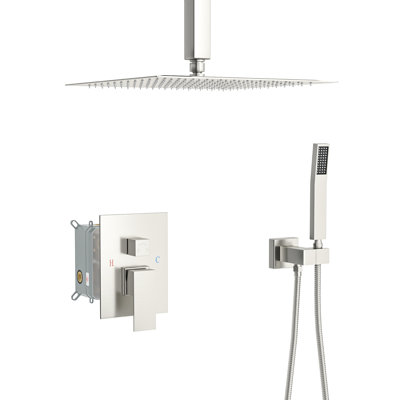 Pomme de douche double pour plafond, tête de plafond en nickel brossé de 16 po, apparence de plafond
