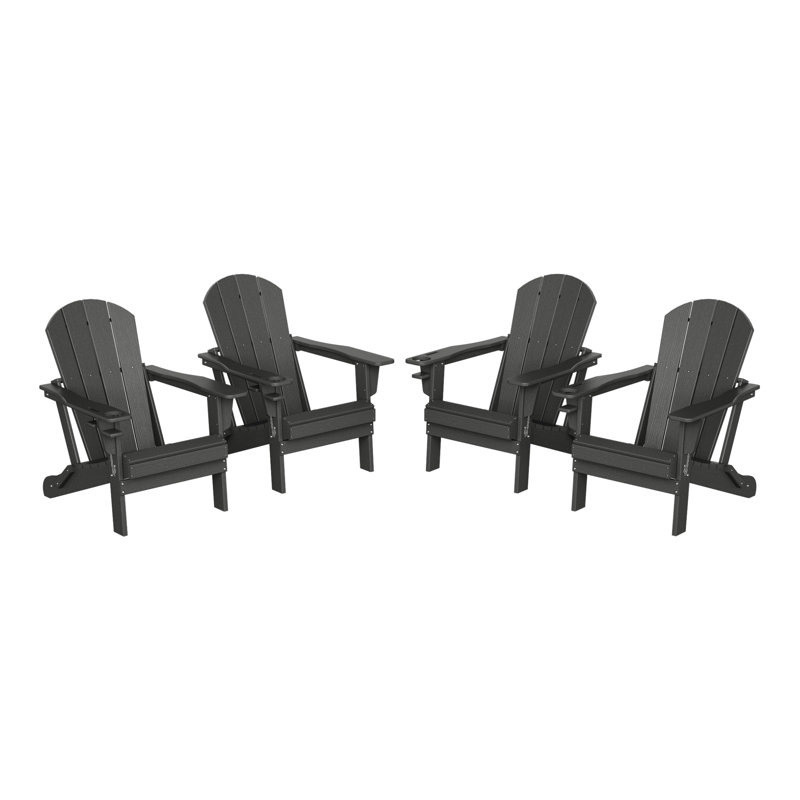Chaise Adirondack d'extérieur avec porte-gobelet (ensemble de 4), Gris