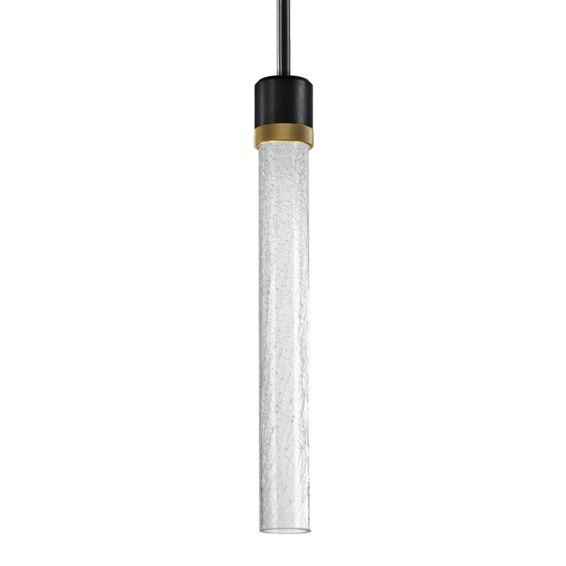 3" LED 3CCT Cylindrical Pendant Light, 18" Crackled Glass, 71.13" H x 2.75" W x 2.75" D, Satin Brushed Black/Aged Brass