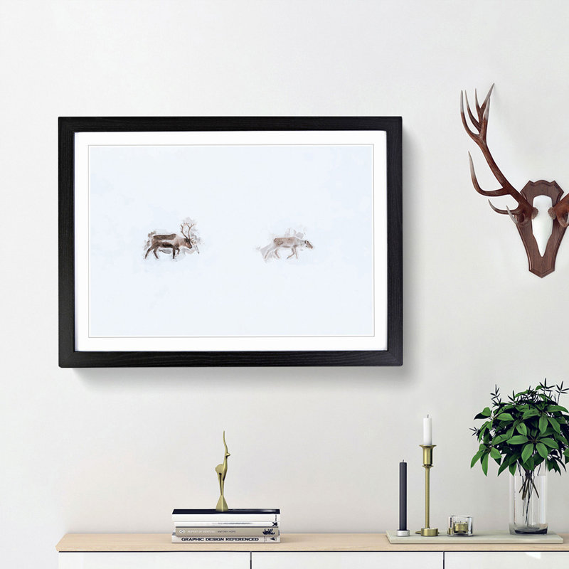 Deer Reindeer in Abstract - Picture Frame Graphic Art Print, 27cm H x 36cm W x 2cm D, Black Framed