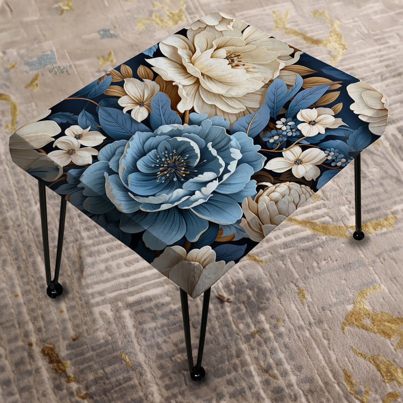 Toile florale exotique bleue et blanche I - Repose-pieds rectangulaire floral