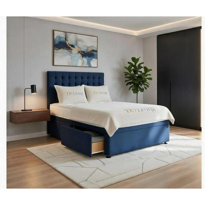Upholstered Bed, Single, Dark Blue