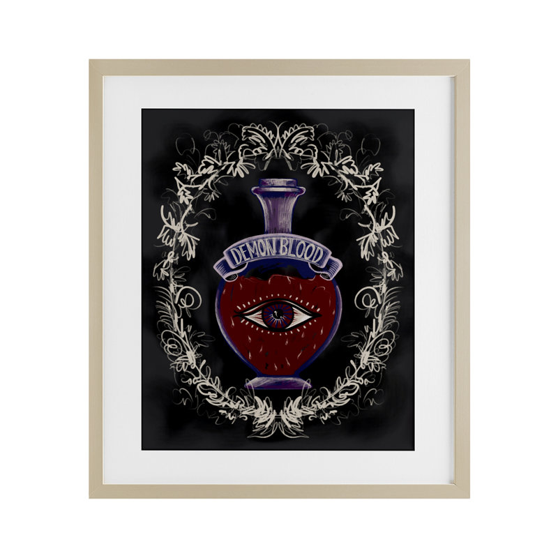 Reproduction sous verre Demon, H 16 po x l 13 po, Cadre de récolte en pin