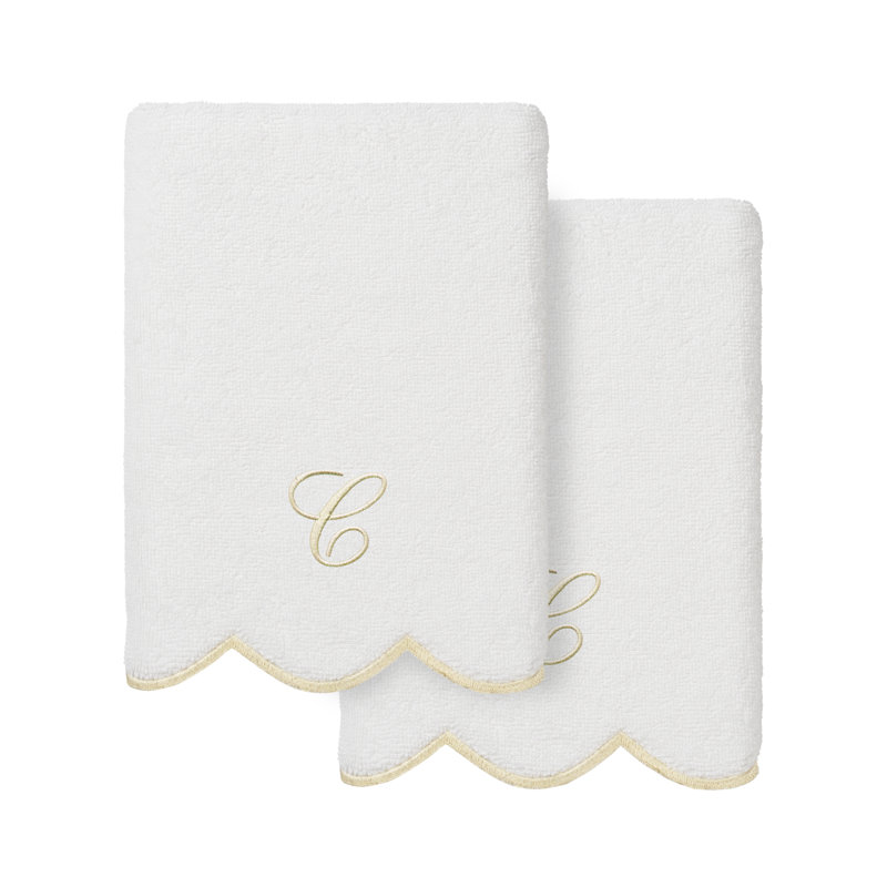 Ensemble de serviettes à main personnalisables 2 pièces Linorn Home Textiles 100% coton turc ADORNIA, C, Blanc / beige
