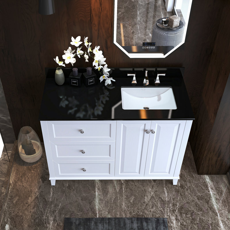 Hannah 48'' W Single Vanity, Black, White/Brushed Nickel, Right