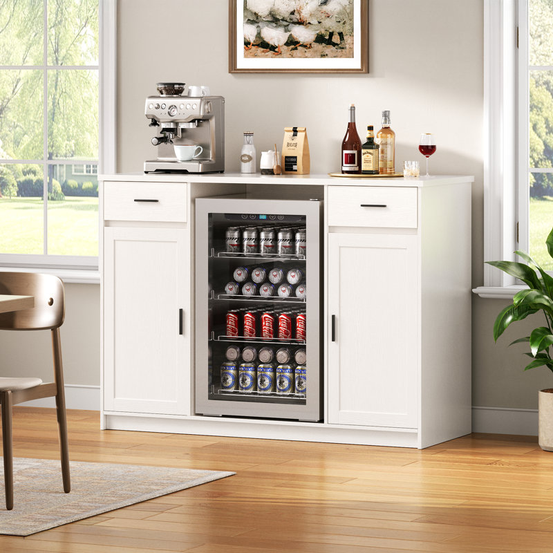 Mini Fridge Cabinet,Coffee Bar Cabinet With Fridge Space & Wine Storage With Outlets,Fits 24" Fridge,Mini Fridge Stand,Buffet Sideboard Table Wine Cabinet For Kitchen Dining Room White Kh04Mrw