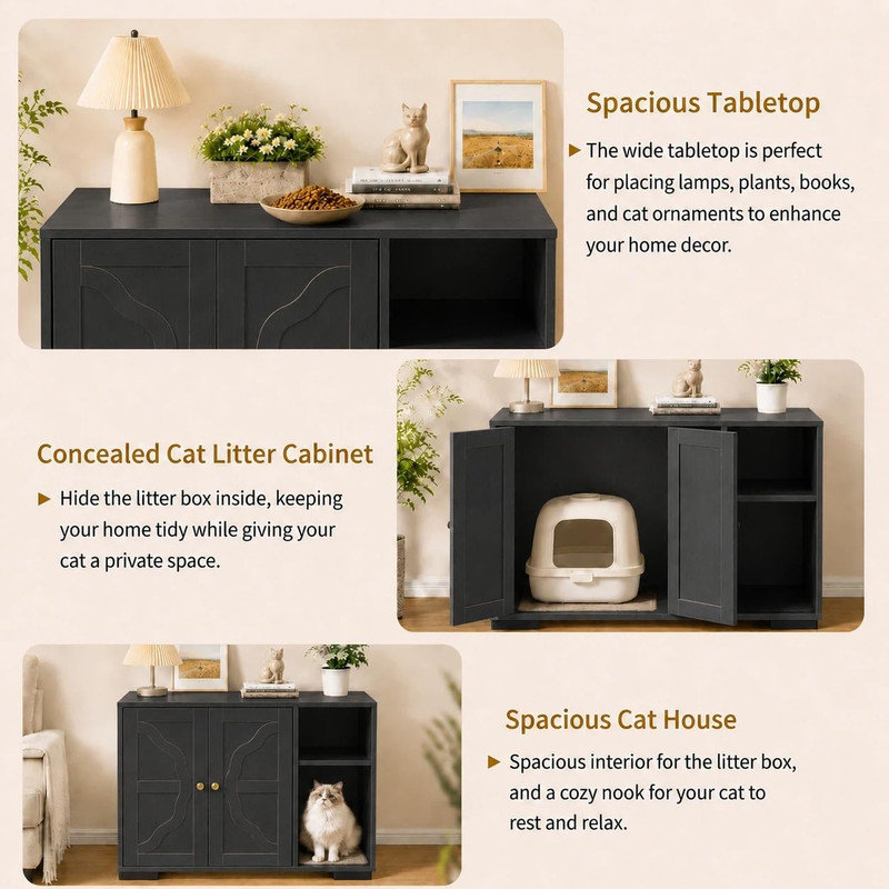 Enceinte de litière moderne pour chat, grande armoire cachée avec concentrateur électrique et entrée pour animaux de compagnie