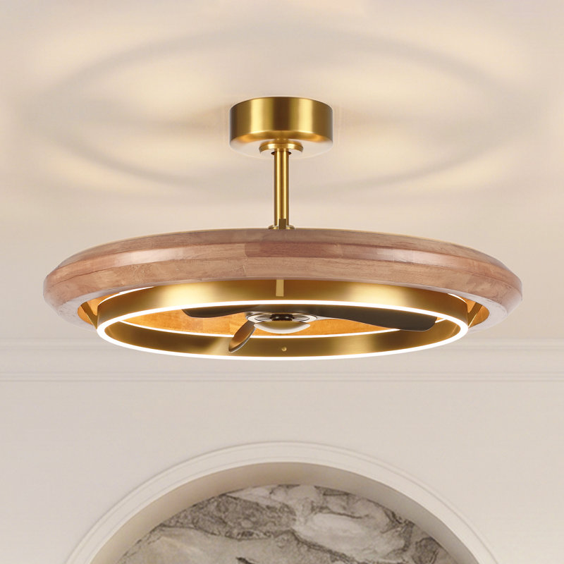 Ventilateur de plafond en bois doré 33 po avec lumières à DEL à intensité variable et télécommande