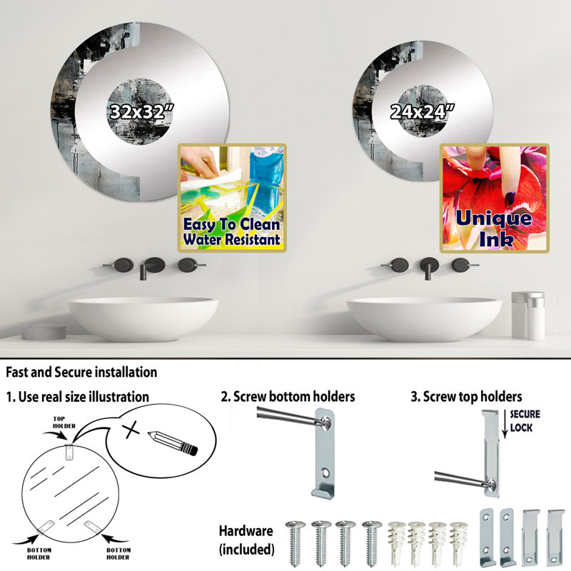 Gilsum - Miroir mural demi-cercle, 23,6 po x 23,6 po