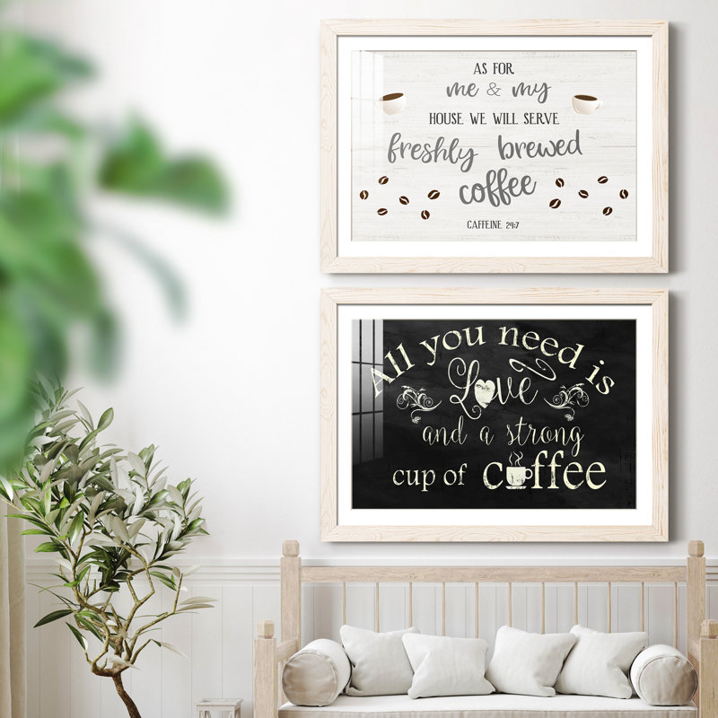 Freshly Brewed Coffee - ensemble de 2 reproductions d'art textuel, H 31 po x l 44 po x P 1 po, Papier encadré blanc