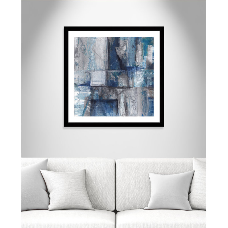 Patchwork abstrait I - peinture encadrée, Papier encadré noir mat, H 33,5 po x l 33,5 po x P 1,25 po