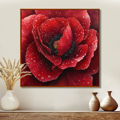 Raindrop, pivoine rouge en hiver I - coquelicots, art mural
