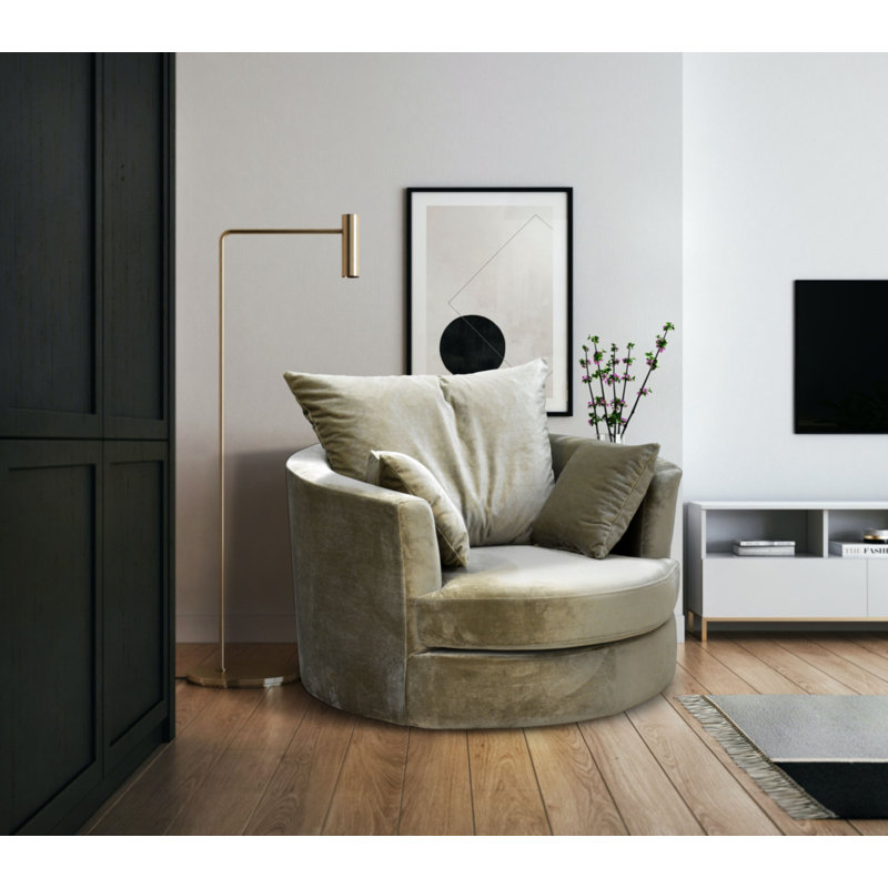 Curwood Upholstered Swivel Barrel Chair, Beige