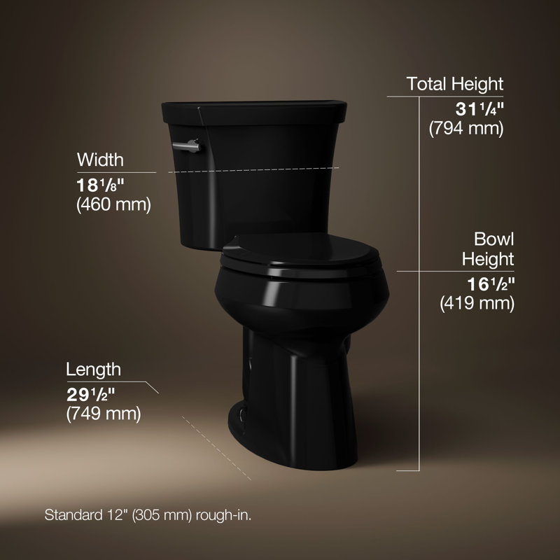 Highline™ 1.28 GPF Elongated Two-Piece Toilet (Seat Not Included), Black Black™, Left-Hand
