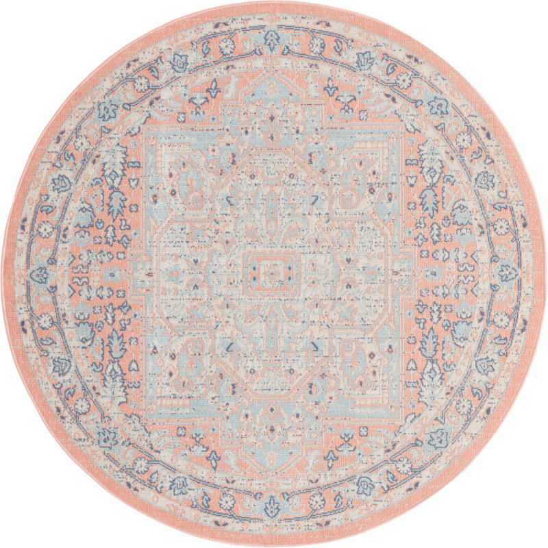 Tapis traditionnel rouge Marciel, Rond 5 pi