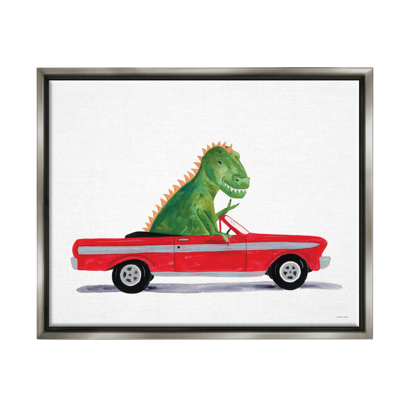 «Dinosaur Monster Sports Car - Floater Frame», impression sur toile, H 25 po x l 31 po x P 1,7 po, Cadre flottant gris lustré